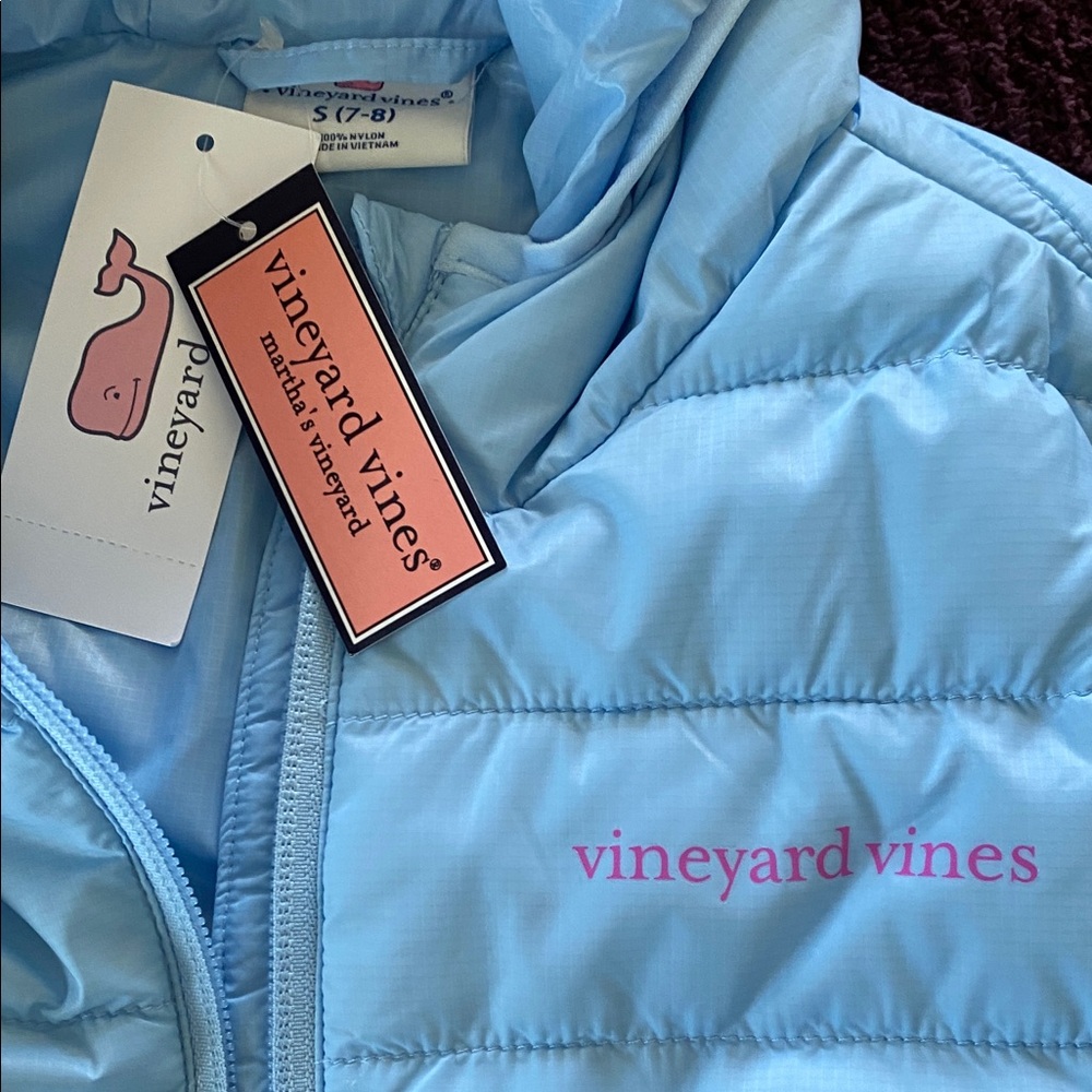 Vineyard Vines Girls' Sky Blue Hooded Puffer Jacket - Picture 2 of 6